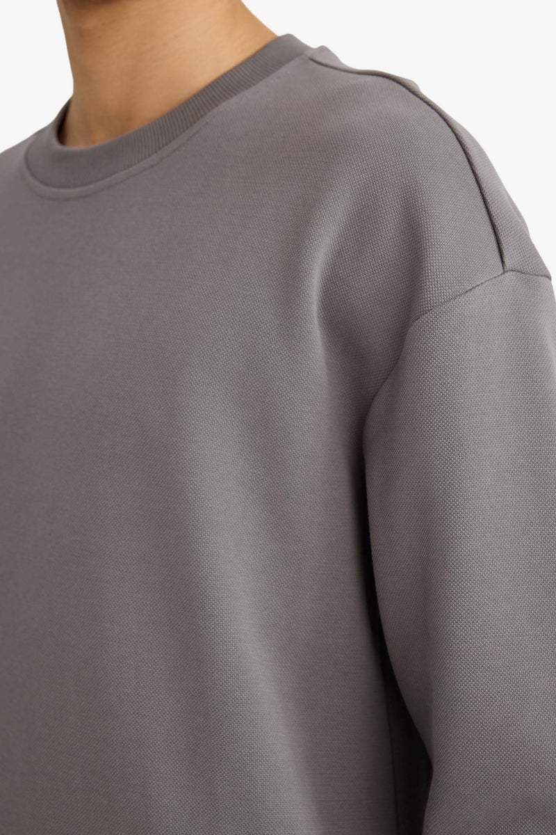 DeFacto Grey Man Boxy Fit Long Sleeve Sweatshirt Casual - Image 4